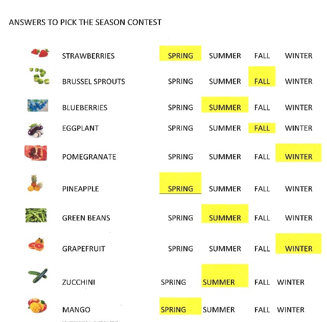 Answers to Pick the Season Contest